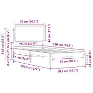 Леглова рамка с тапицирана гръбна част Светлосиво 75 x 190 cm