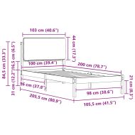 Леглова рамка с тапицирана гръбна част Черно 100 x 200 cm