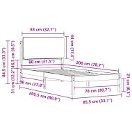 Леглова рамка с тапицирана гръбна част Светлосиво 80 x 200 cm