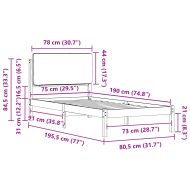 Леглова рамка с тапицирана гръбна част Светлосиво 75 x 190 cm