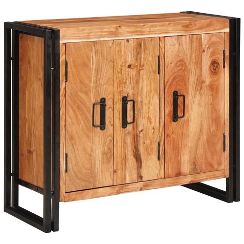 Стъклена витрина с врати Масивна акациева дървесина и метал