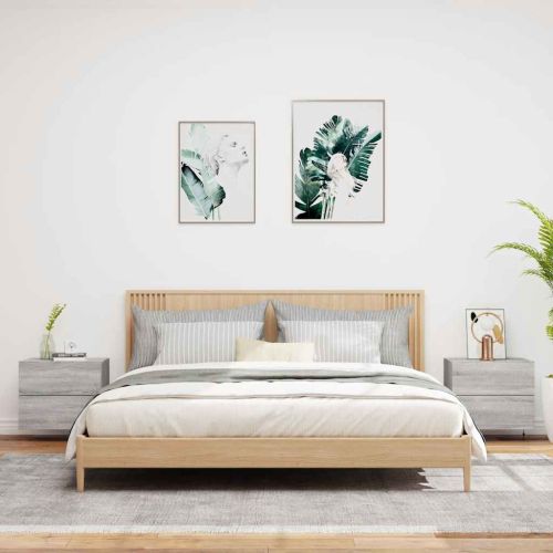 Нощни шкафчета за стена с LED осветление, 2 бр, сив сонома