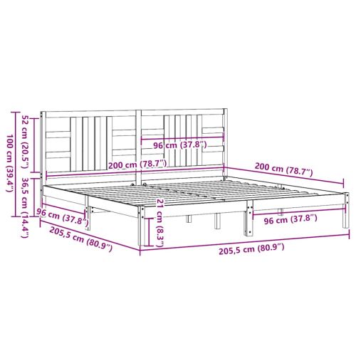 Рамка за легло, черна, дърво масив, 200x200 см