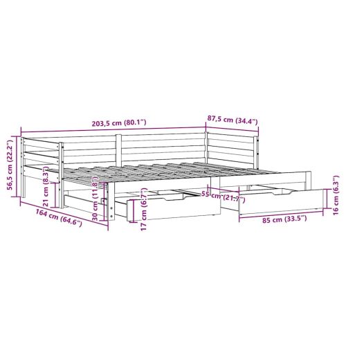 Дневно легло с уширение и чекмеджета без матрак бяло 80x200 см