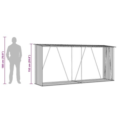 Навес за дърва, поцинкована стомана, 330x84x152 см, зелен