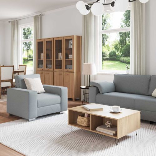 Диван 3 pcs Светлосиво 219 x 80 x 82 см Ленена смесена тъкан