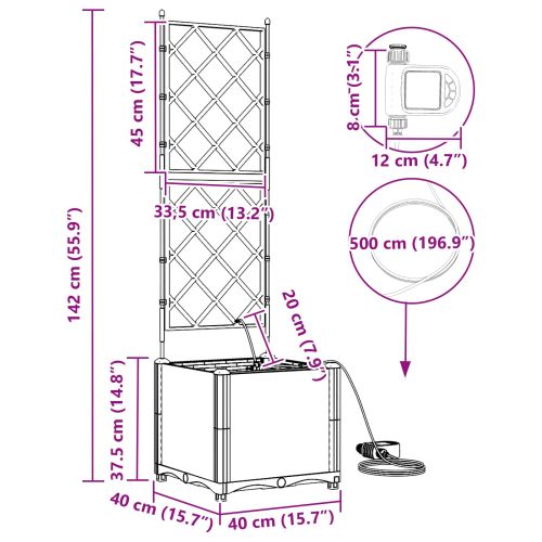 Градинска саксия Сив 40 x 40 x 142 cm Стомана