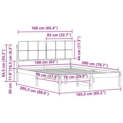 Леглова рамка с тапицирана гръбна част Светлосиво 160 x 200 cm