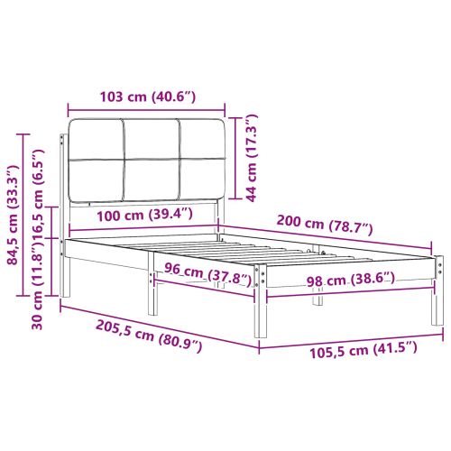Леглова рамка с тапицирана гръбна част Тъмен сив 100 x 200 cm