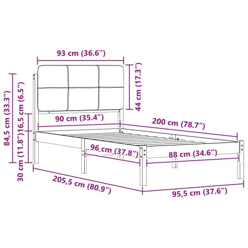 Леглова рамка с тапицирана гръбна част Светлосиво 90 x 200 cm