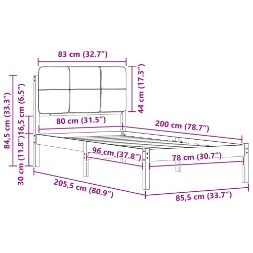 Леглова рамка с тапицирана гръбна част Светлосиво 80 x 200 cm