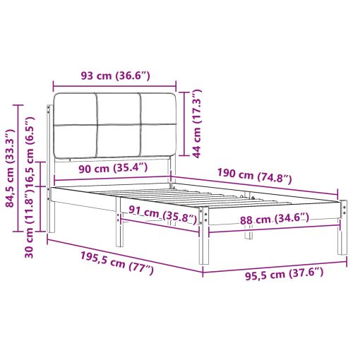 Леглова рамка с тапицирана гръбна част Тъмен сив 90 x 190 cm