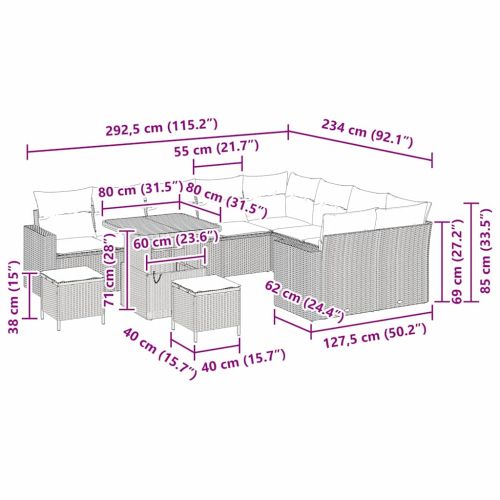 Градински Софа Комплект 12 pcs Сив полиратан