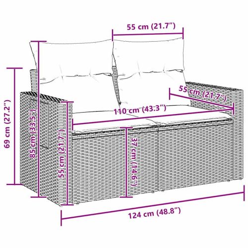 Градински Софа Комплект с възглавница 9 pcs Сив полиратан