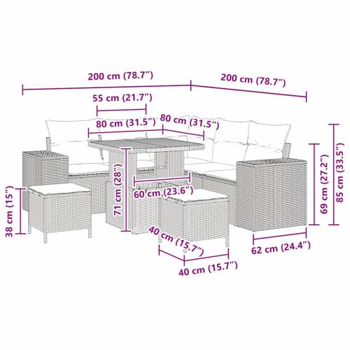 Градински Софа Комплект с възглавница 8 pcs Сив полиратан