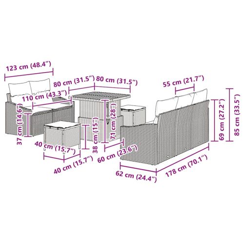 Градински Софа Комплект с възглавница 8 pcs Сив полиратан