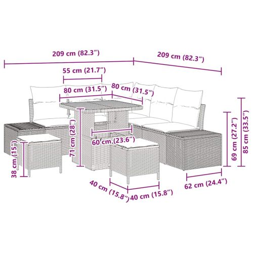 Градински Софа Комплект с възглавница 8 pcs Сив полиратан