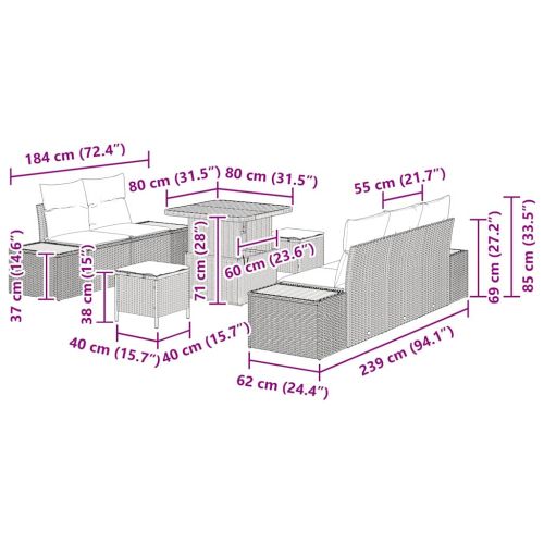 Градински Софа Комплект 8 pcs Сив полиратан