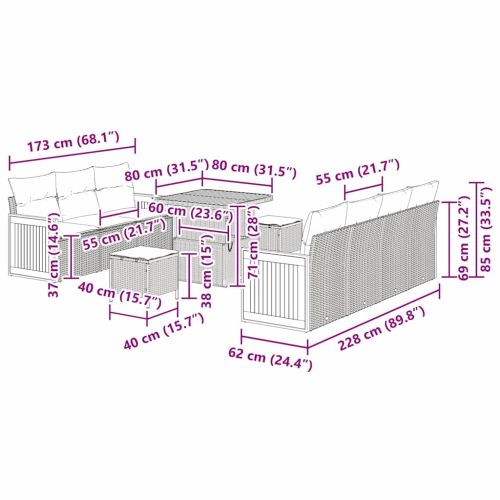 Градински Софа Комплект с възглавница 10 pcs Сив