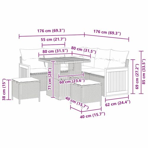 Градински Софа Комплект с възглавница 8 pcs Сив