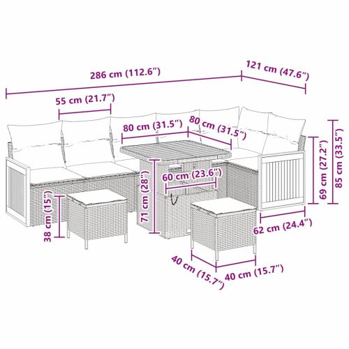 Градински Софа Комплект с възглавница 9 pcs Сив