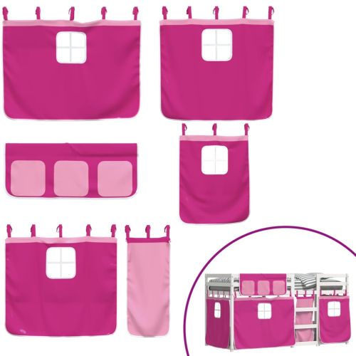 Двуетажно легло със завеси розово 90x200 см масивен бор масив