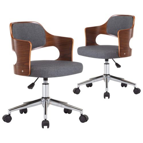 Въртящи трапезни столове, 2 бр, сиви, огънато дърво и плат