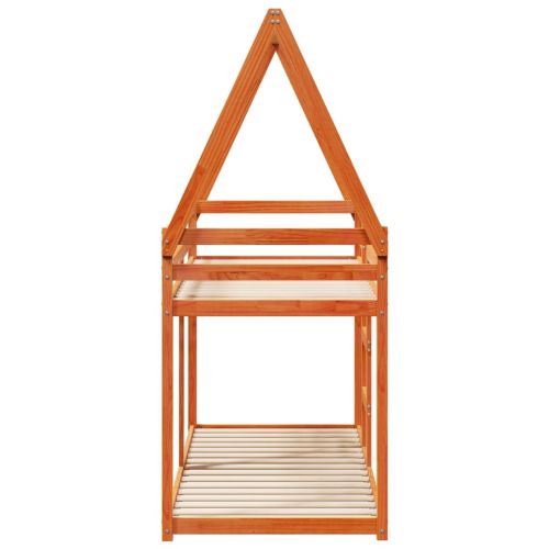 Двуетажно легло с покрив, восъчнокафяв, 90x190 см, бор масив