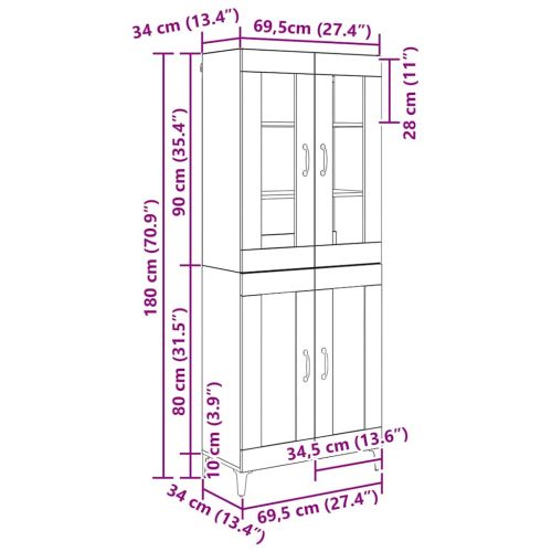 Висок шкаф Черния дъб 69,5 x 34 x 180 см Инженерно дърво