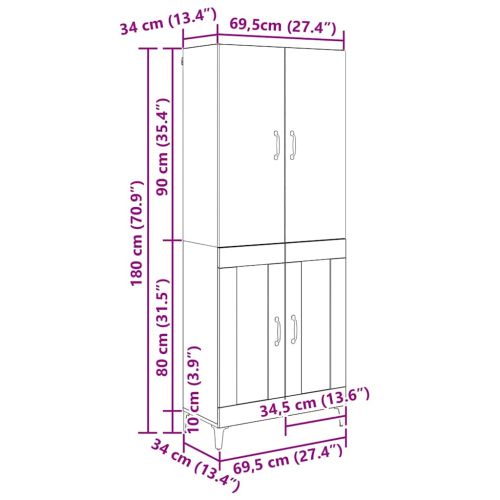 Висок шкаф Старо дърво 69,5 x 34 x 180 см Инженерно дърво