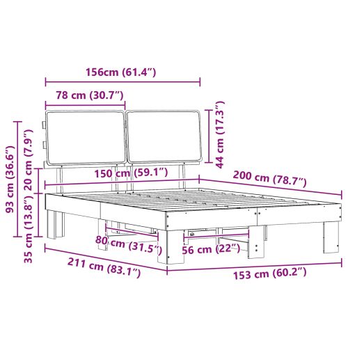 Леглова рамка с тапицирана гръбна част Черно 150 x 200 cm