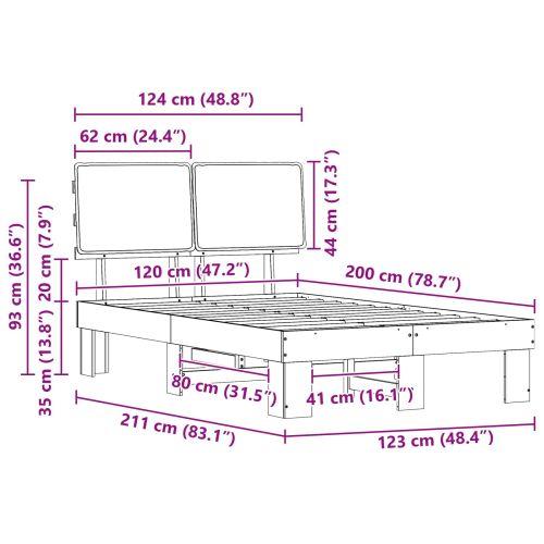 Леглова рамка с тапицирана гръбна част Черно 120 x 200 cm