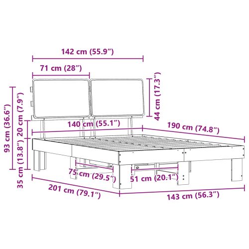 Леглова рамка с тапицирана гръбна част Светлосиво 140 x 190 cm