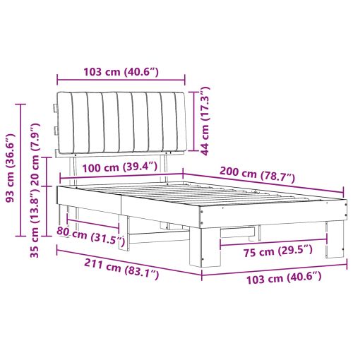 Леглова рамка с тапицирана гръбна част Черно 100 x 200 cm