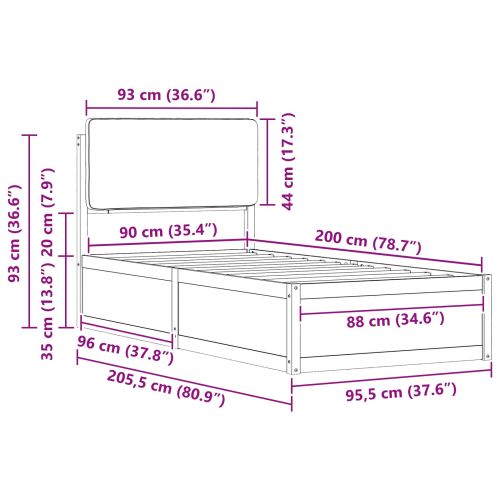 Леглова рамка с тапицирана гръбна част Таупе 90 x 200 cm