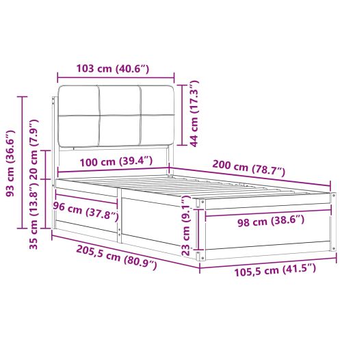 Леглова рамка с тапицирана гръбна част Светлосиво 100 x 200 cm