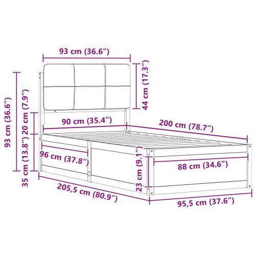 Леглова рамка с тапицирана гръбна част Тъмен сив 90 x 200 cm