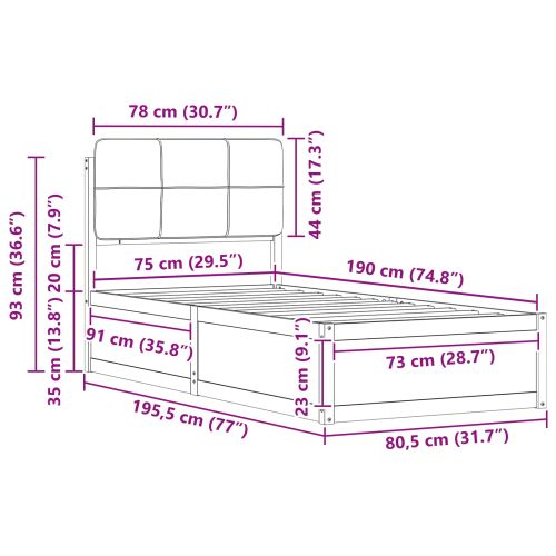 Леглова рамка с тапицирана гръбна част Тъмен сив 75 x 190 cm