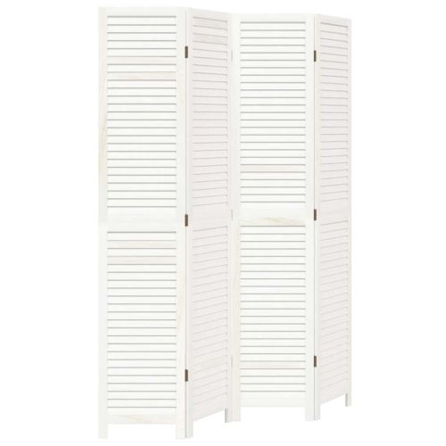 Разделител за стая, 4 панела, бял, дърво пауловния масив