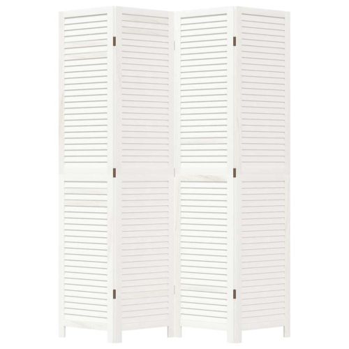 Разделител за стая, 4 панела, бял, дърво пауловния масив