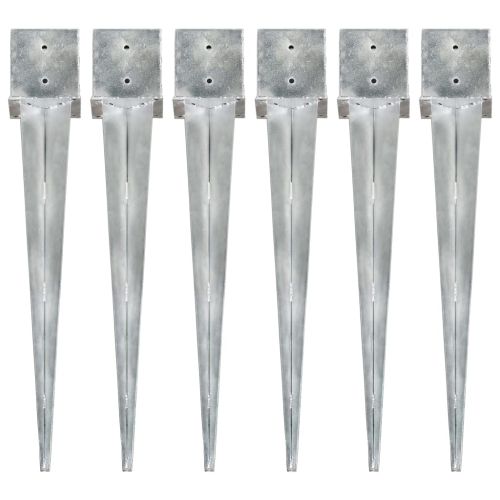Заземителни колове 6 бр сребро 14x14x91 см поцинкована стомана