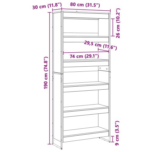 Шкаф за книги 80 x 30 x 189,5 см Инженерна дървесина Сив Сонома
