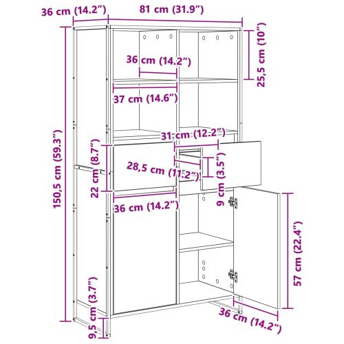 Служебен шкаф с чекмедже 2 pcs Димящ дъб 81 x 36 x 150.5 см