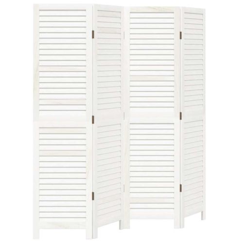 Разделител за стая, 4 панела, бял, дърво пауловния масив