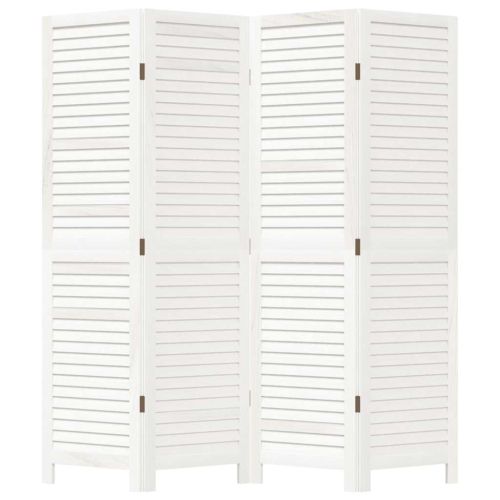 Разделител за стая, 4 панела, бял, дърво пауловния масив
