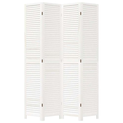 Разделител за стая, 4 панела, бял, дърво пауловния масив