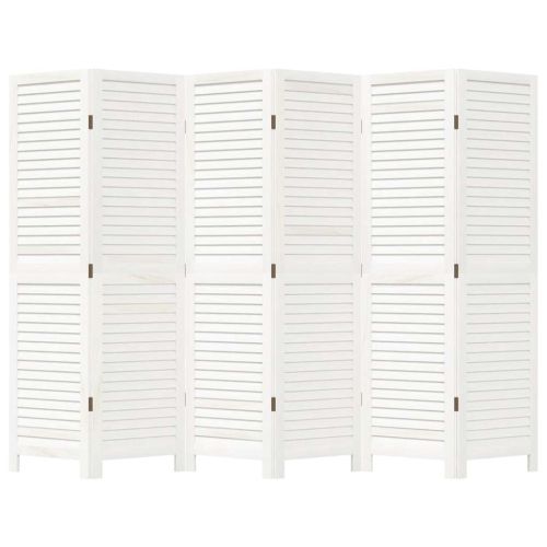 Разделител за стая, 6 панела, бял, дърво пауловния масив
