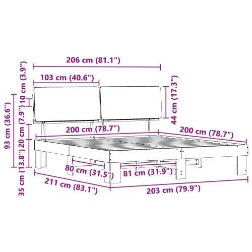 Леглова рамка с тапицирана гръбна част Черно 200 x 200 cm