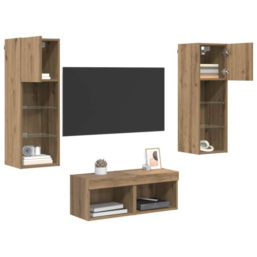 Кабинети за телевизор на стената 4 pcs Черния дъб