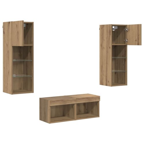 Кабинети за телевизор на стената 4 pcs Черния дъб